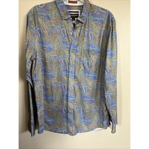 Johnston & Murphy Men's Medium Premium Printed Cotton Paisley Button Up Shirt